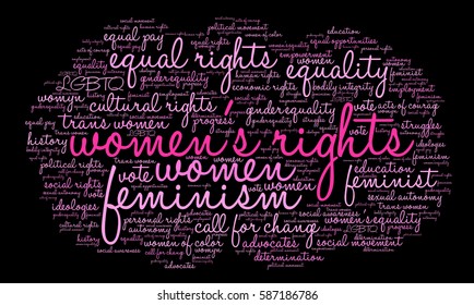 Women's Rights word cloud on a black background. 