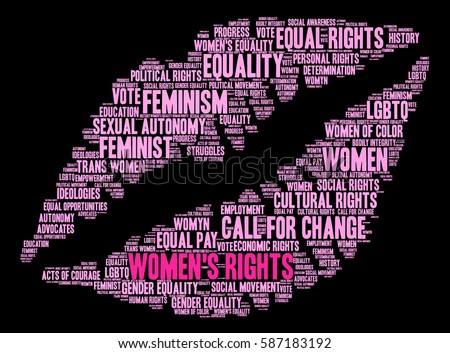 Women's Rights word cloud on a black background. 