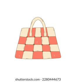 Las mujeres espaciosas patchwork tote bag. Los colores beige y rojo. Dibujo gráfico aislado de vector colorido dibujado a mano