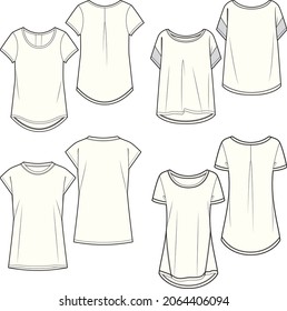 Women's Round Neck Short-Sleeve Top Flat Template.