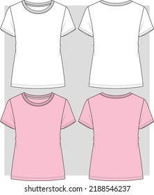 Women's round neck t shirt flat sketch