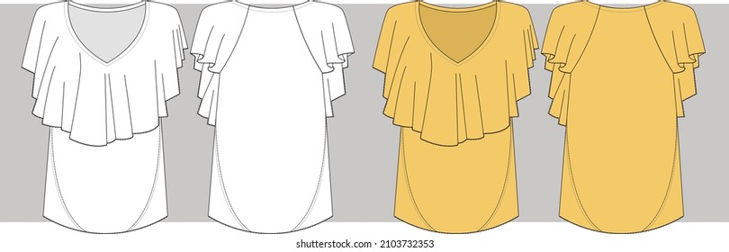 Women's Ruffles top flat sketch template