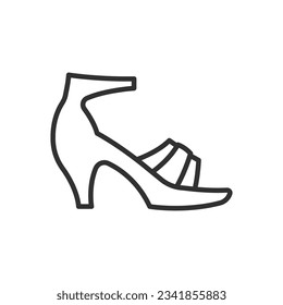 Women's sandals with ankle strap, linear icon. Line with editable stroke
