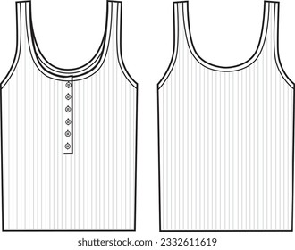 Cuello Scoop femenino, parte superior del botón medio. Ilustración superior de moda técnica. Delantera y trasera, color blanco. Burla de CAD de mujeres.