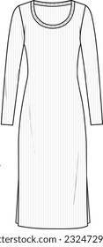 Women's Scoop Neck Knit Dress. Technical fashion illustration. Front, white colour. Women's CAD mock-up.