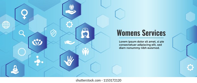 Women's Services Icon Set and Web Header Banner w Female Symbol
