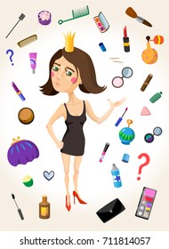 Women's set. Girl’s cosmetic. Cute vector fashion cosmetic set.