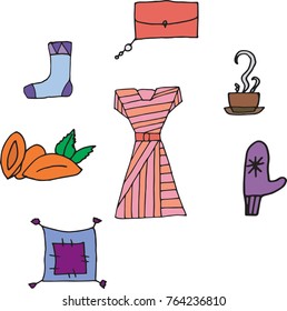 Women's set. Hand drawn. Print on clothes.