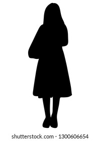 Women's shadow Isolated on black, white scene, vector illustration