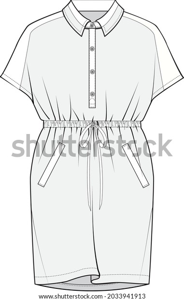 women\'s shift dress fashion flat sketch\
vector illustration