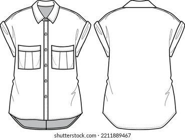 Womens Shirt Blouse Flat Sketch Fashion Stock Vector (Royalty Free ...