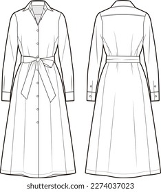 Women's Shirt Dress fashion vector sketch, Apparel template