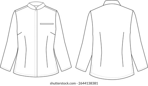 Women's Shirt Front and Back Illustration, Button-Up Long Sleeve Shirt with Pocket