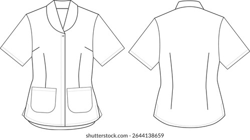 Women's Shirt Front and Back Illustration, Short Sleeve Shirt with Pockets and Zipper