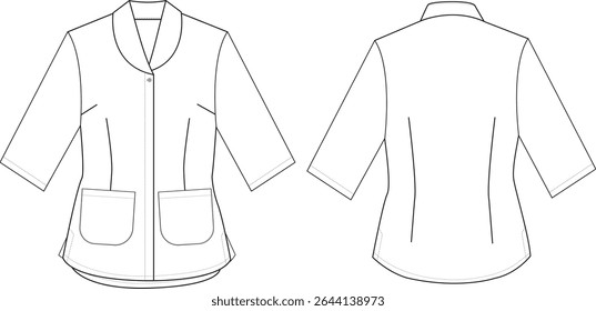 Women's Shirt Front and Back Illustration, Long Sleeve Shirt with Pockets