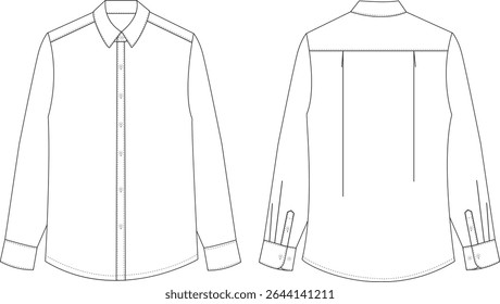 Women's Shirt Front and Back Illustration, Long Sleeve Shirt with Button and Back Detail
