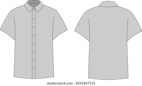 Women's shirt with short one-piece sleeves. Formal wear. Technical drawing, fashion, flat sketch, front and back view. Vector illustration, template. CAD layout.