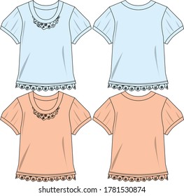 Camisas femeninas con plantilla de vector de rufas