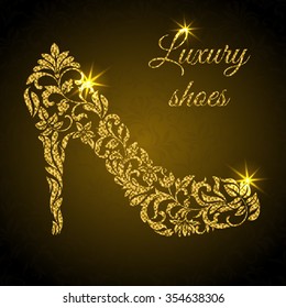 Women's shoe created from floral pattern with gold glitter