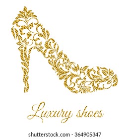 Women's shoe created from floral pattern with gold glitter