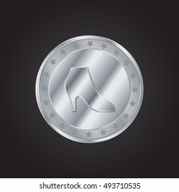 Women`s Shoe embossed realistic silver / platinum coin precious Icon / Logo Design