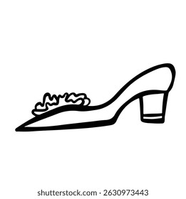 women's shoe with flower line vector illustration by hand