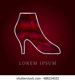 Women`s Shoe Red Crystal Ruby with Silver Precious Jewel Icon / Logo Design