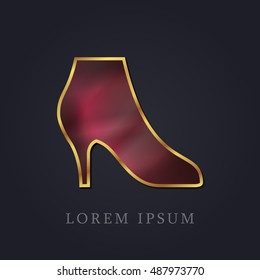 Women`s Shoe Red Ruby with Golden Frame Precious Jewellery Icon / Logo Design