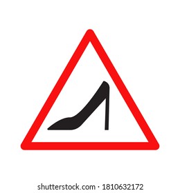 Women's shoe in red triangle. Female driver warning sign isolated