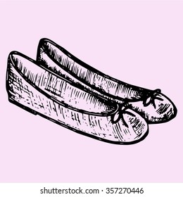 women's shoes, ballet flats, doodle style, sketch illustration, hand drawn, vector
