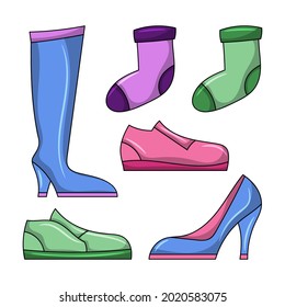 Women's shoes collections Colored vector illustration with simple hand drawn sketching style