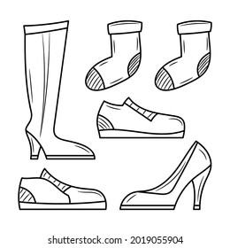 Women's shoes collections vector illustration with simple hand drawn sketching style