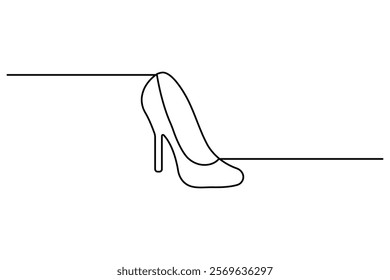 Women's shoes continuous one line drawing and minimalist outline vector illustration