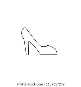 Women's shoes are drawn with a single line on a white background. Continuous line drawing. Vector illustration