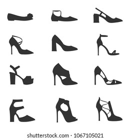 Womens shoes flat design vector silhouette footwear shoe store ad fashion boots collection hand drawn style of leather colored moccasins illustration wear