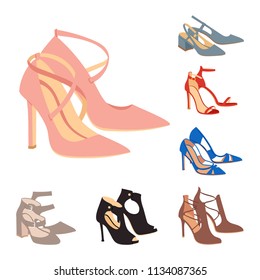 Womens shoes flat design vector footwear shoe store ad fashion boots collection hand drawn style of leather colored moccasins illustration wear