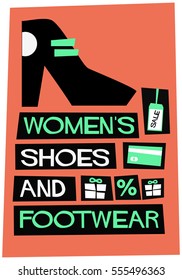 Women's Shoes & Footwear - FREE Shipping (Flat Style Vector Illustration Shopping Poster Design)