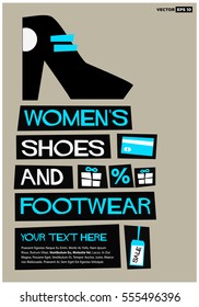 Women's Shoes & Footwear - FREE Shipping (Flat Style Vector Illustration Shopping Poster Design) With Text Box Template 