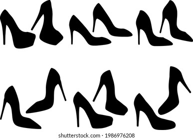 Women's shoes with heels in a set. Vector image.