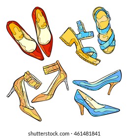 Women's shoes. High heel shoes. Isolated vector objects on white background.
