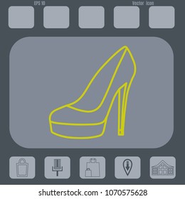 women's shoes with high heel line vector icon on a gray cine-film backround. Flat design style