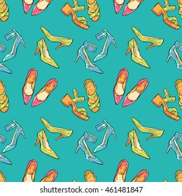 Women's shoes. High heel shoes. Seamless vector pattern (background).