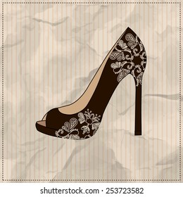 Women's shoes with a pattern on a striped background