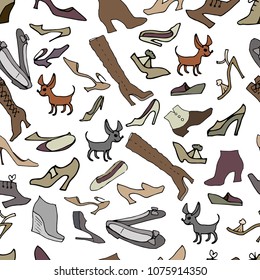 Women's shoes, seamless pattern. Vector fashion illustration.