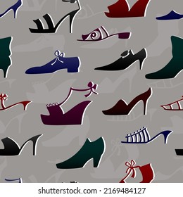 Zapatos para mujeres. Silhouettes. Patrón sin foco. Ilustración vectorial. 