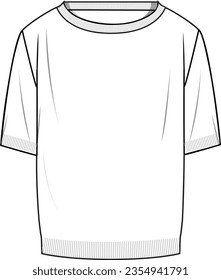 Women's Short Sleeve Basic Jumper- Technical fashion illustration. Front, white colour. Women's CAD mock-up.