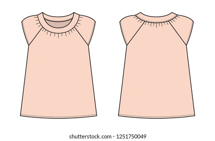 women's short sleeve shirt (puff sleeve shirt) template illustration / light pink