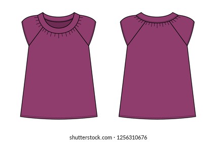 women's short sleeve shirt (puff sleeve shirt) template illustration / purple