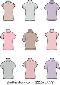 Women's Short Sleeve Sweater. Set. Vector Illustration.