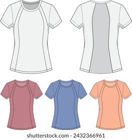 Women's short sleeve top, t-shirt , Fashion Flat Sketch Vector Illustration, CAD, Technical Drawing, Flat Drawing, Template, Mockup.